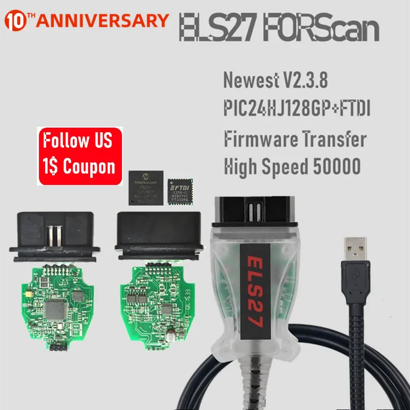 V2.3.8 ELS27 FORScan зеленая печатная плата PIC24HJ128GP + FTDI микрочип Многоязычная работает ELM327