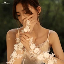 LZP527 женские 3D Цветы Жемчуг Кружева без пальцев Короткие Свадебные перчатки