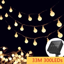 Guirlande solaire 300LED, boule de lumière féerique, pour l'extérieur, vacances, intérieur et maison, mariage, noël, décoration 