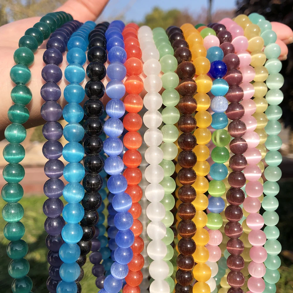 Loose Stone Beads Cat Eye Natural Opal Round Beads For Jewelry Making DIY Bracelet 15'' 4 6 8 10 12mm