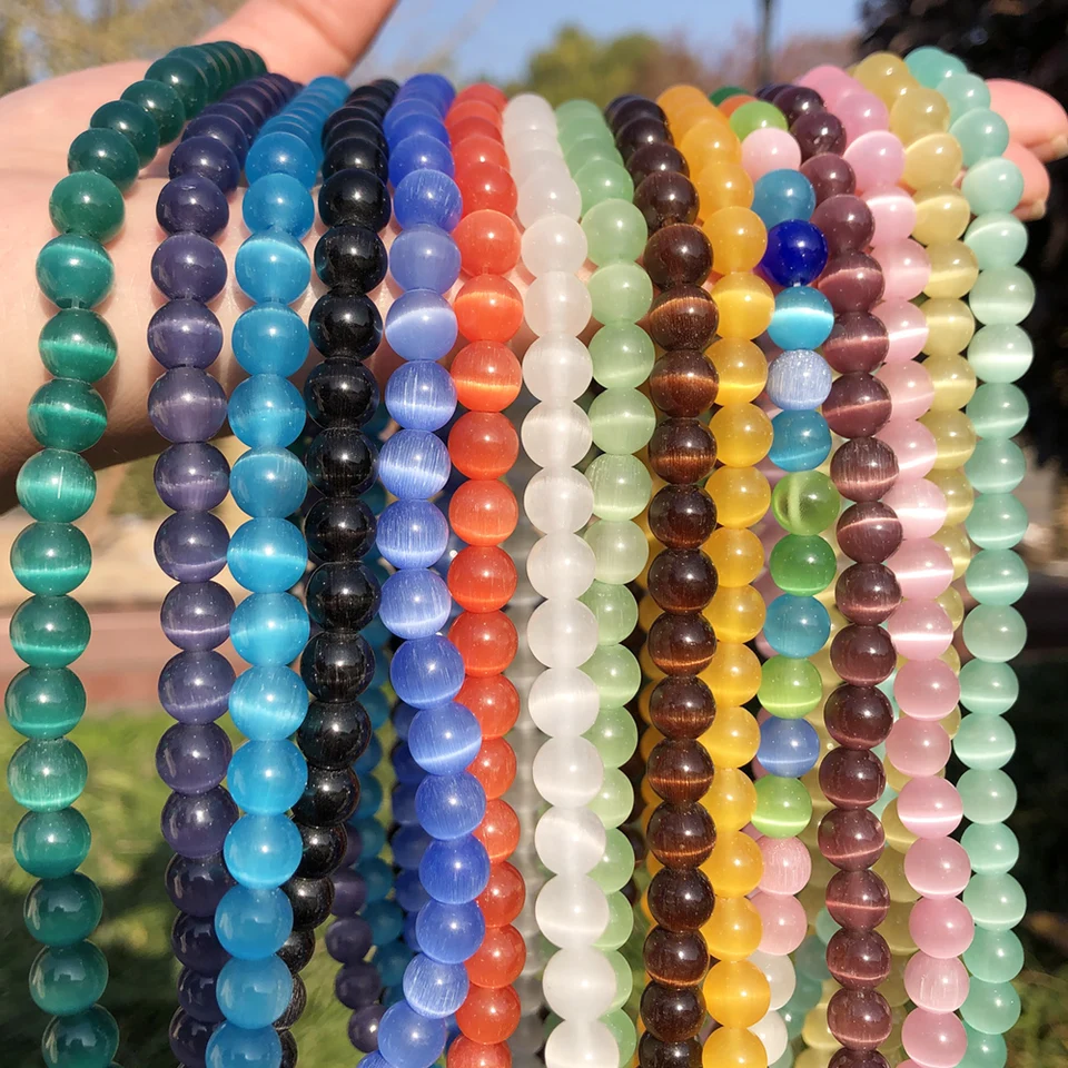 Natural Opal Cat Eye Round Spacer Beads for Jewelry Making