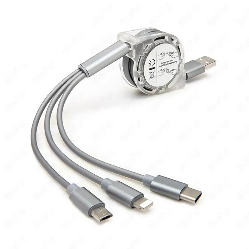 ABKT-3 в 1 Выдвижной Micro-usb type C мульти зарядный кабель для iPhone X 6 7 8 6s samsung S8 мобильный телефон зарядка кабелей кабель - Цвет: Grey