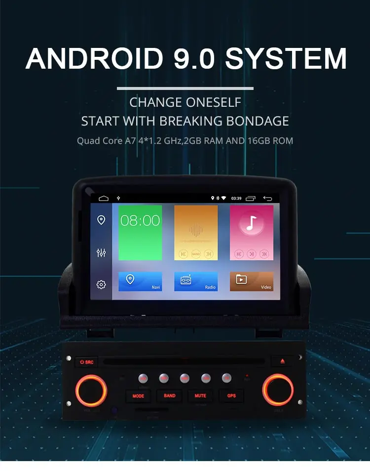 Top LJHANG 1 Din Car DVD Multimedia Player Android 9.0 for Peugeot 307 GPS Navigation Car Radio Stereo Bluetooth Video WIFI RDS IPS 1