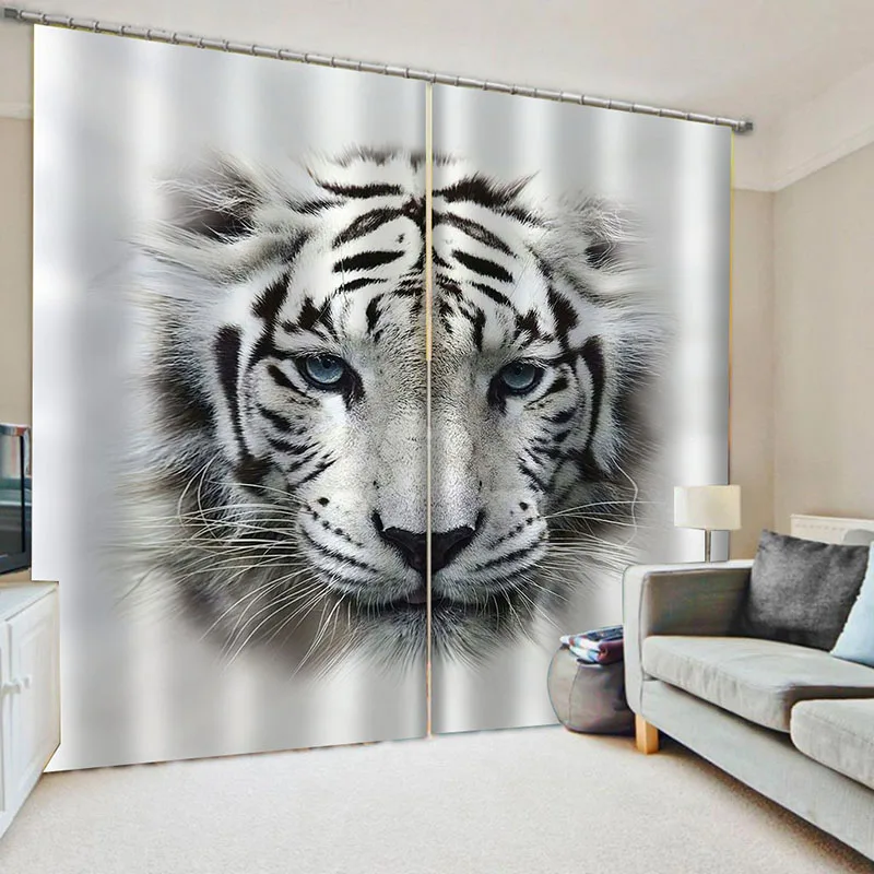 Cortinas de tigre 3D de animais brancos e tigre para quarto sala de estar  para crianças meninos e meninas, tema animal selvagem, cortinas de janela  com design de vida selvagem, tratamentos de