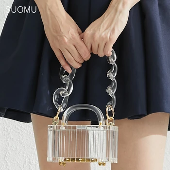 

Transparent tote bag Clear acrylic chian ice box bag women girl summer vintage retro mini small purse bag wedding party clutch