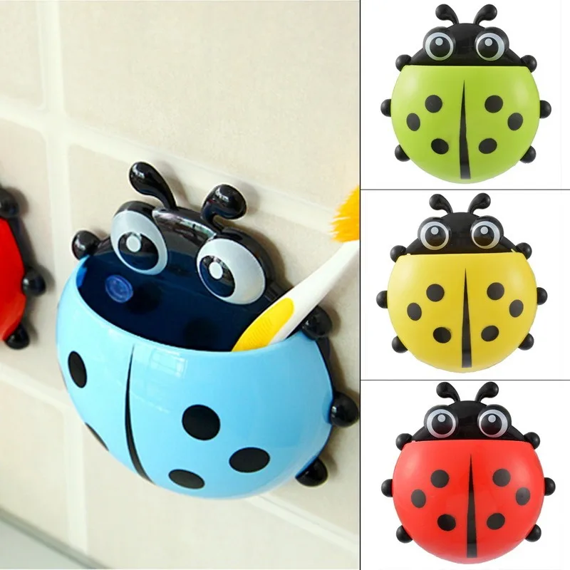 Ladybug-soporte para cepillo de dientes, caja de pasta dental con contenedor con ventosa bastidores estanterías de baño con ventosa, accesorios de baño