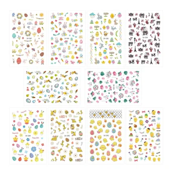 

10Pcs Easter Elements Manicure Stickers Delicate Eco-friendly Nail Art Decals Kids Children Nail Art Pastes