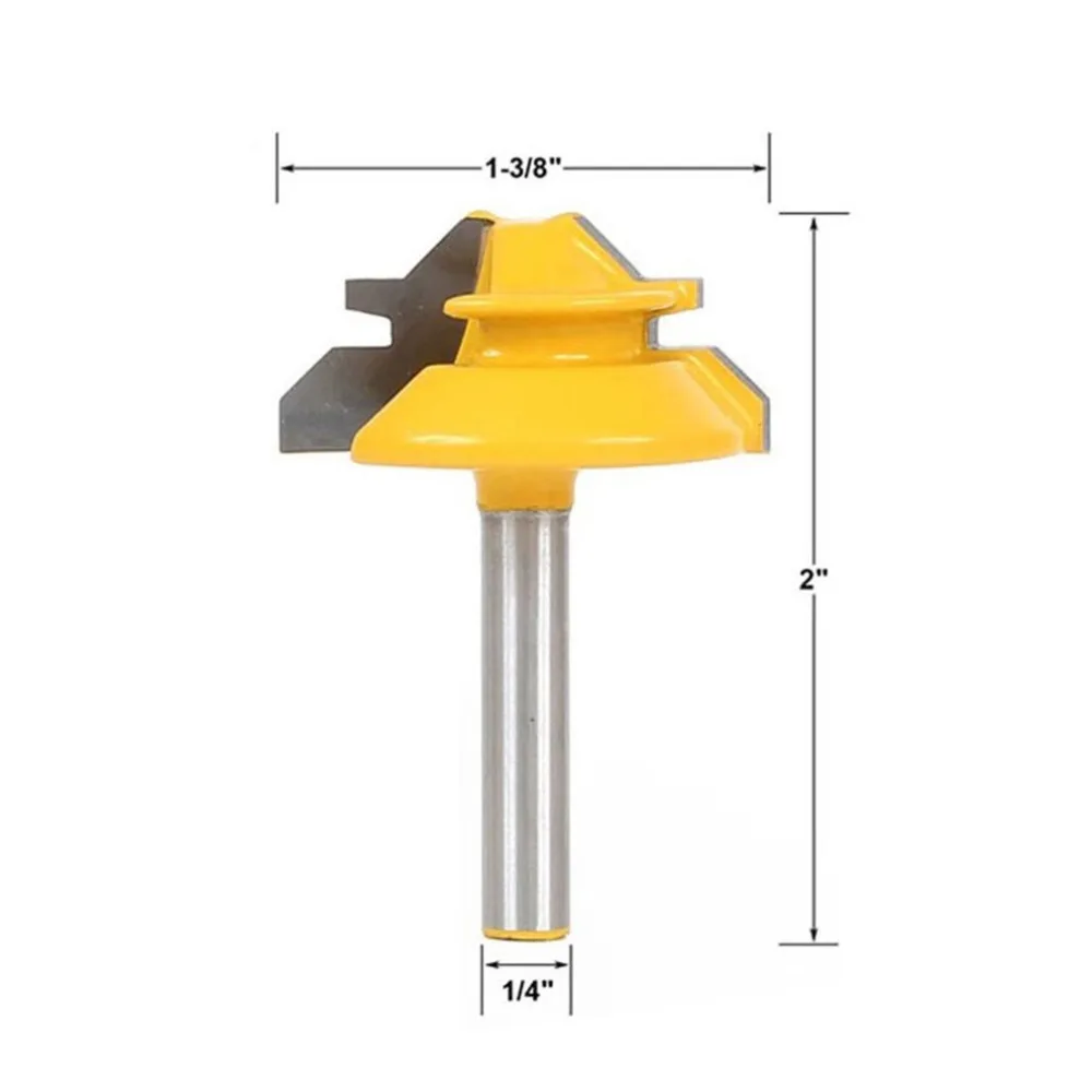 45 Degree Tenon Knife 1/4 inch 1/4*1-3/8 Stile Finger Joint Glue Router Bit Cone Tenon Woodwork Cabinet Door Cutter Hand Tool