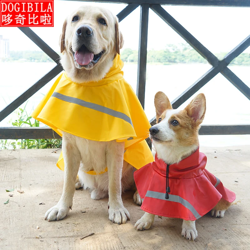 Dogs raincoats big dogs clothes small medium large dogs Jinmaohashiqilabula Mukejitaidi raincoats