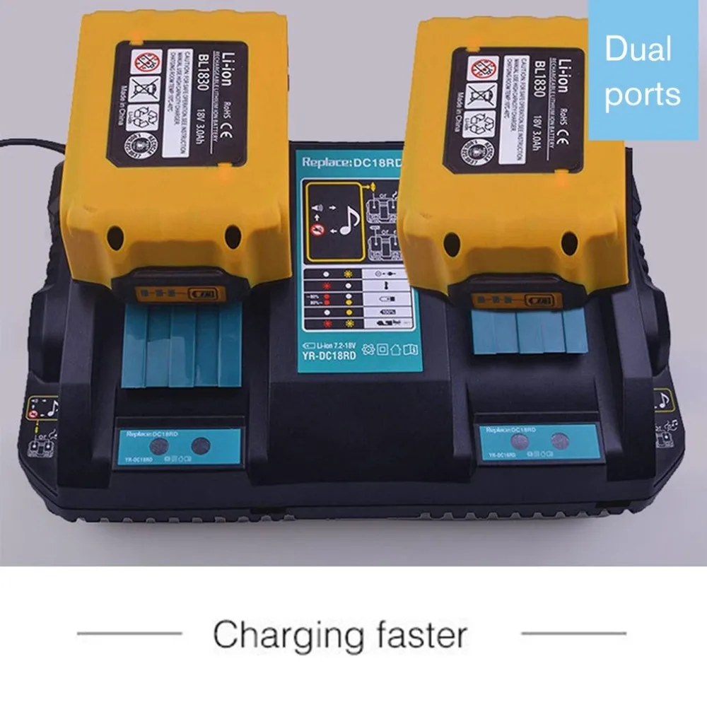 Зарядное устройство Lithion с двумя портами для Makita DC18RD 14,4-18 в BL1815 BL1830 BL1840 BL1415 BL1430 BL1440