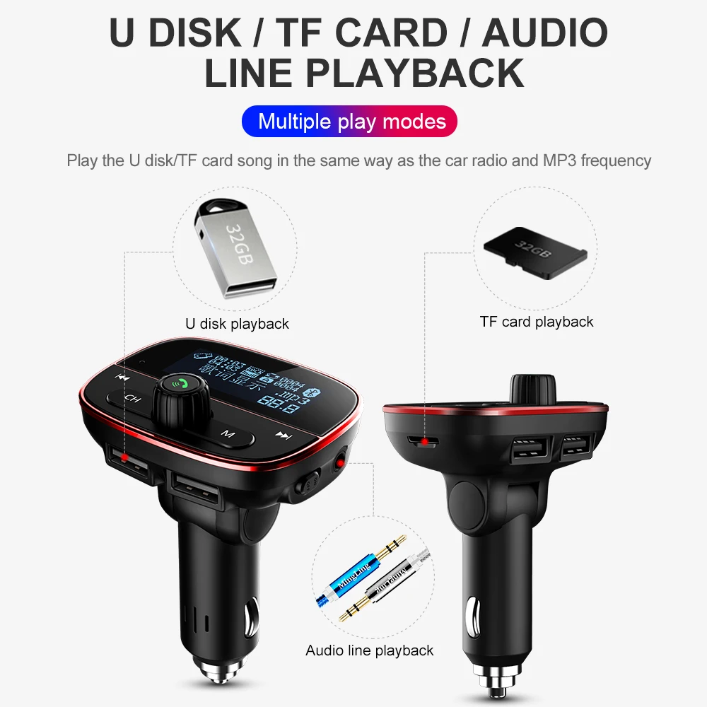 Смарт Bluetooth Fm передатчик Dual USB красный портативное зарядное устройство автомобиля Bluetooth Универсальный 12 V-24 V Bluetooth автомобильный набор, свободные руки