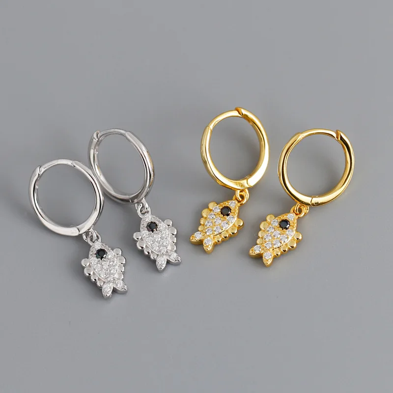 

Genuine 925 Sterling Silver Cute Fish Drop Earrings Micro-paved Delicate Fish Earrings for Women Girls