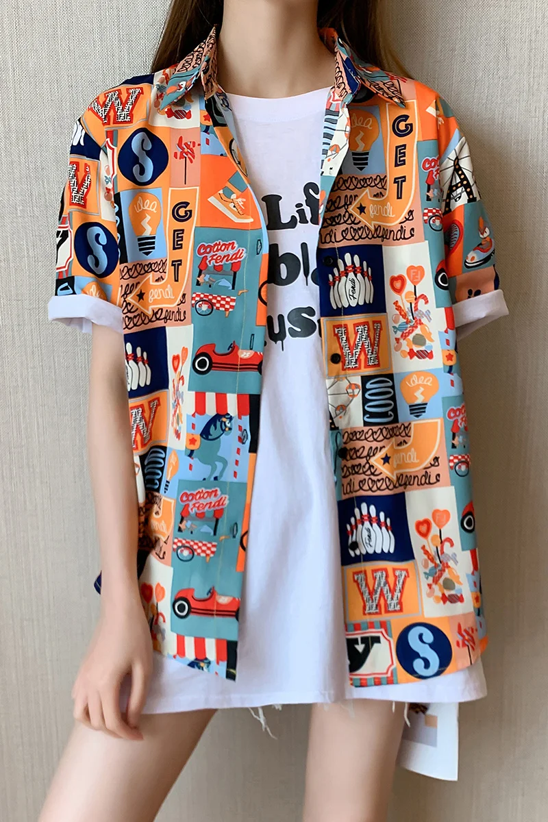 Oversize Blouse Women New 2020 Summer Tops Shirt Womens Tops and Blouses Short Sleeve Printted Plus Size Funny Tee Shirt Femme