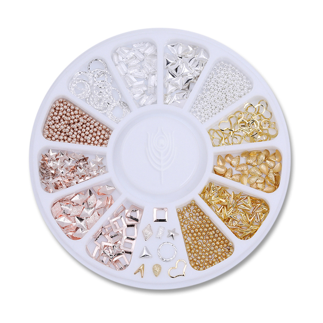 Gold Geometry Rivet Alloy Nail Studs Chameleon Stone Nail Rhinestone Small Irregular Beads 3D Nail Art Decoration In Wheel