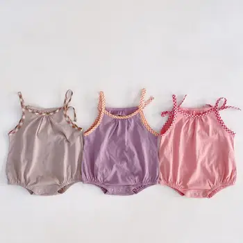 

2020 Summer Baby Clothing Newbown Baby Girl Sleeveless Cotton Bodysuit Strap Jumpsuits Solid Girls Playsuits 0-24M