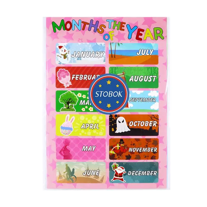 10pcs Educational Preschool Posters Charts Farm Animals Seasons Weathers Alphabet Months Days for Toddlers Kids Home Decoration