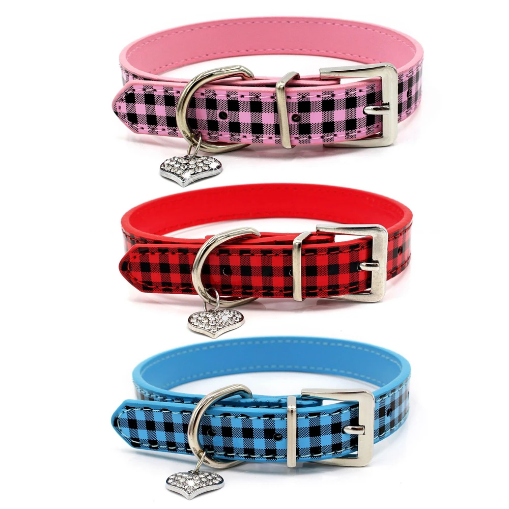 

Cat Collar Adjustable Kitten Neck Strap For Small Cat Kitten Necklace Crystal Diamond Heart Pendant Pet Supplies Shiny Leather
