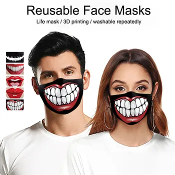 

Adult Big Mouth/Animal Print Face Fabric Masks Reusable Activated Carbon 2PCS Filter Paper Washable Maske Proof Bacteria Mask