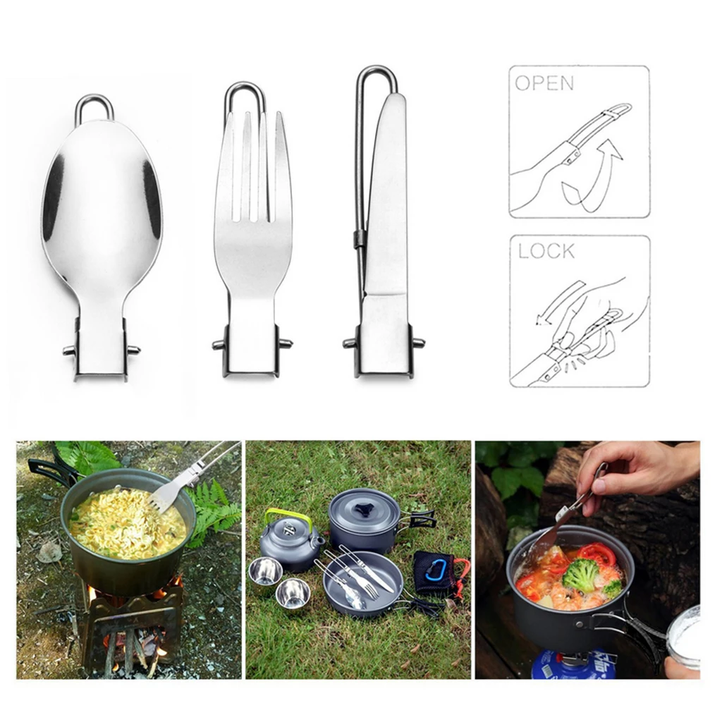 Multipurpose Aluminum Cookware Cutlery Set Camping Pot Pan Water Kettle Spoon Carabiner Camp Cooking Supplies