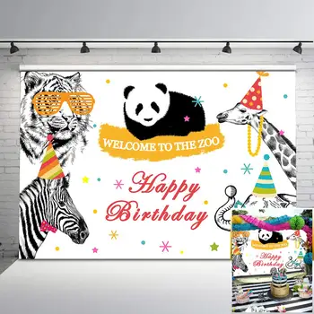 

Animal Backdrop Zoo Children Birthday Photography Backdrops Panda Elephant Zebra Giraffe Kid's Birthday Party Banner Background
