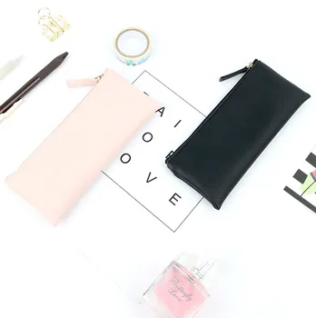 

Cute Black Pencil Case Kawaii Portable Leather pencil bag box stationery pen pouch gift Office school Supplies escolar