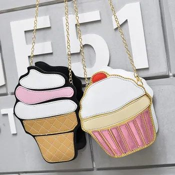 

2020 Cute Ice Cream Cupcake Women Bag PU Leather Small Chain Clutch Girl Messenger Crossbody Shoulder Bags Female Purse Handbags