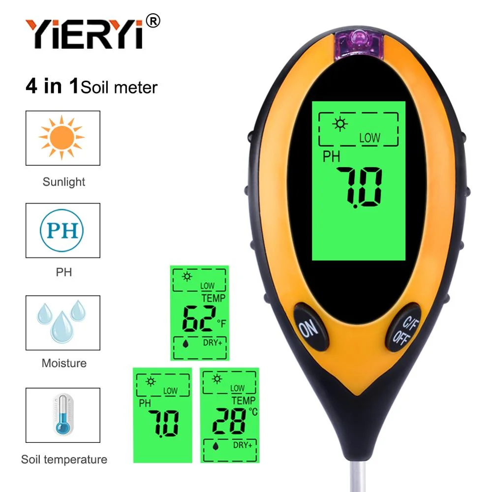 Yieryi цифровой измеритель PH почвы 4 в 1 монитор влажности тестер температуры