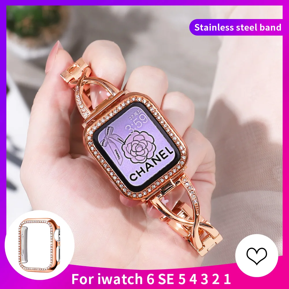 Браслет с алмазным ремешком + чехол для Apple Watch Band женщин 38 мм/42 мм/40 мм/44 мм браслет