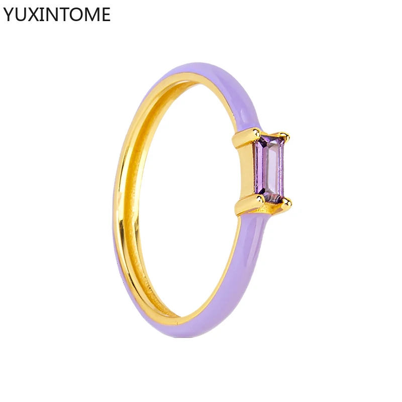 1PC Candy Neon Color Enamel Rings for Women 4 Claws Design Dripping Oil With Shiny Cubic Zirconia Wedding Engagement Rings