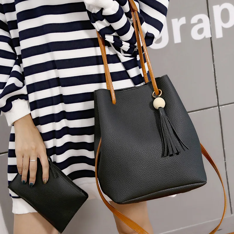 

2017 Autumn And Winter New Style Korean-style WOMEN'S Fashion Handbag Tassels Different Size Bags Handbag Embossed Leather Versa