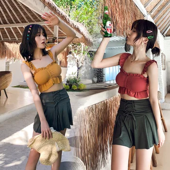 

Bikini women 2020 new summer cool swimsuit female split skirt cover belly slimming student hot spring swimsuit conservative