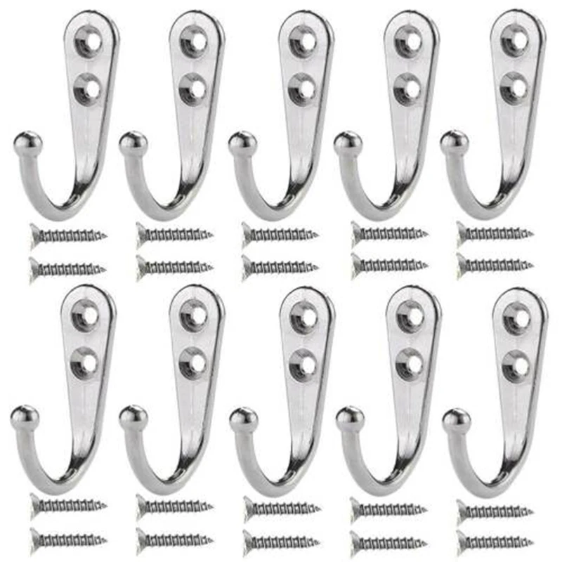 Silver 10 шт. тканевые вешалки для крючков, винтажные настенные крючки из цинкового сплава, вешалка для ключей, сумок, шляп, деревенские крючки для халатов, настенные крючки, вешалка для пальто - Цвет: Silver