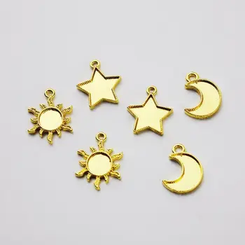 

30pcs Metal Frame Star Moon Sun Pendant Open Bezel Setting Cabochon UV Resin Charm Jewelry Making Casting Craft DIY Y4QB