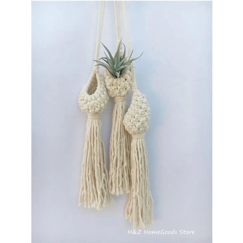 Macrame Rope Plant Wall Hanging Tassel Flower Basket Net Bag Tapestry Cotton Boho Chi Woven Wall Art for Apartment Dorm