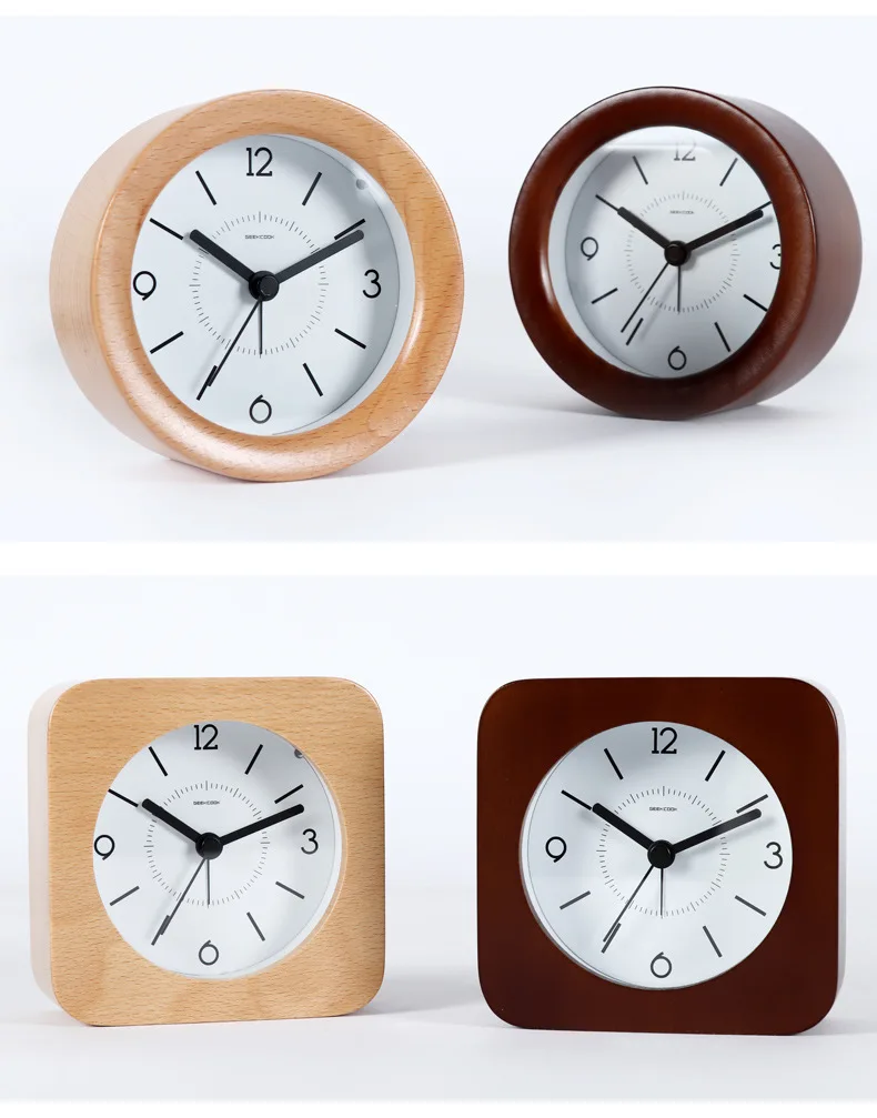 Building Blocks Solid Wood Mute Little Alarm Clock: Time Legend with Small Night Lamp Snooze Function Simple Northern European-S