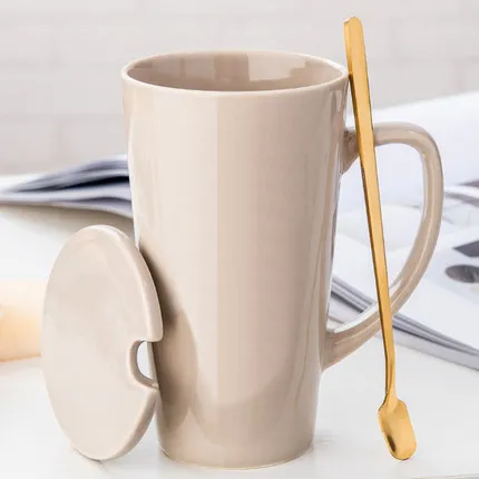 Креативный узор рукоятки керамические кружки с ложкой крышкой кофейная кружка молоко чай офисные чашки Посуда для напитков лучший подарок на день рождения - Цвет: 16