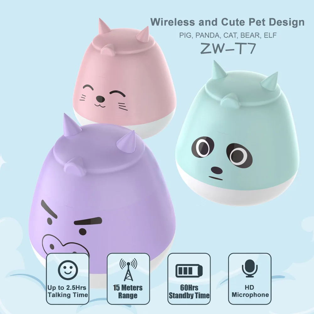 ZW-T7 TWS наушники беспроводные стерео звук наушники милые наушники Kitty розовый медведь серый Эльф Черный свинка фиолетовый панда синий пять цветов