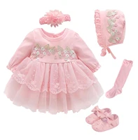 Newborn Baby Girl Dresses Clothes For 0-3 Month Set Party Birthday Dress Outfits 0-1 Years Shoes Tights & Long Socks Christening 3