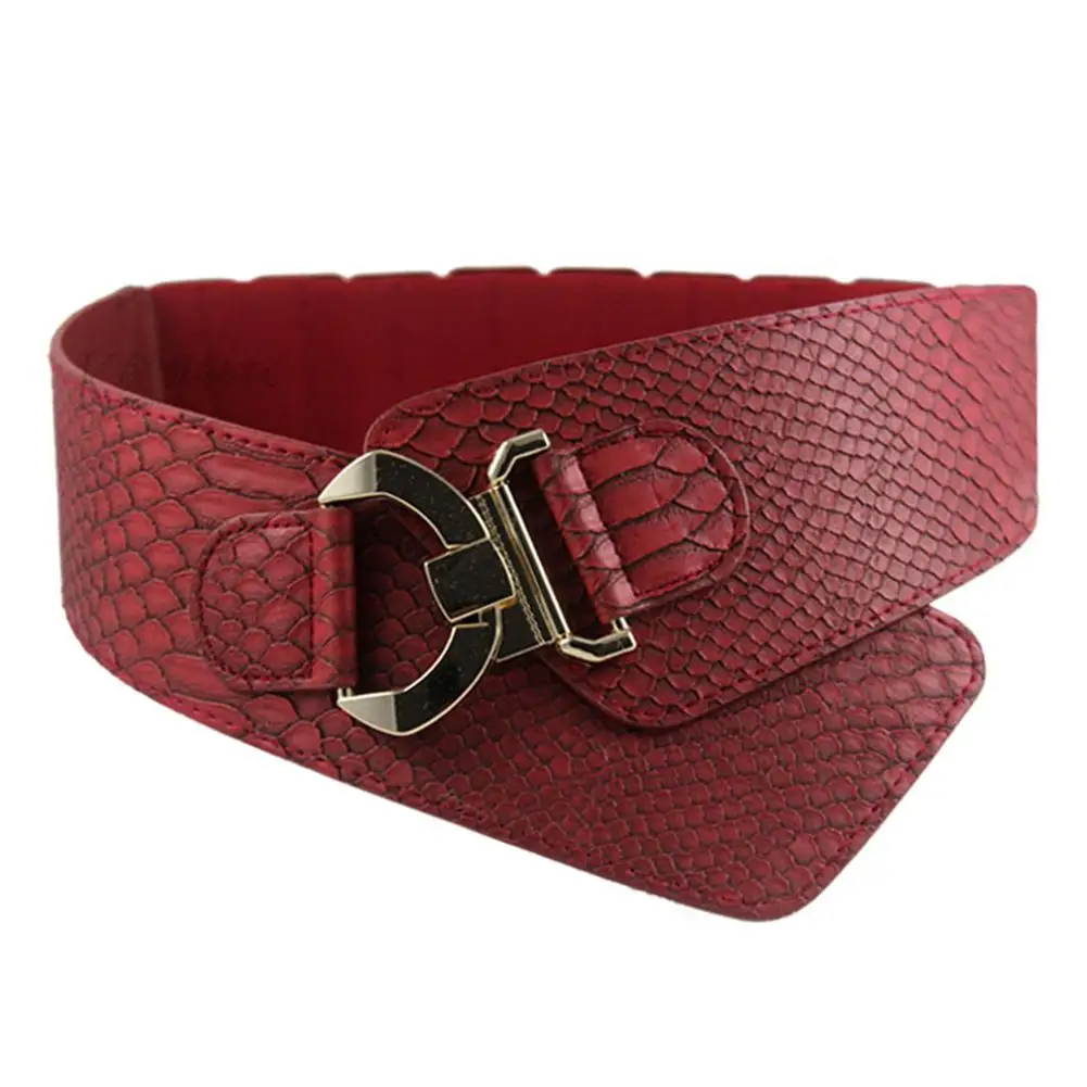 Dark red Yfashion дикая Одежда Аксессуары Женская мода крокодил узор эластичный широкий ремень Простой пояс украшение Корейская версия Горячая - Цвет: Dark red