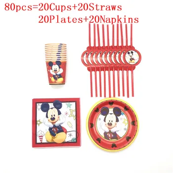 

80Pcs/50Pcs Mickey Mouse Women Birthday Disposable Tableware Sets Girls Birthday Party Birthday Decoration Family Party Supplies