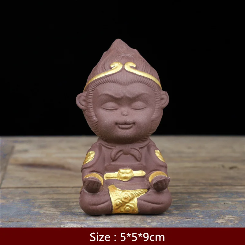 Red Brown 2 VILEAD 9 см керамическая статуя Qitian Dasheng, статуя Sun Wookong, статуэтки обезьяны, король, орнамент, чай, автомобиль, домашнее украшение, аксессуары, подарок - Цвет: Red Brown 2