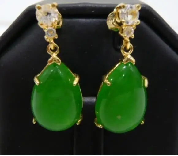 

Jewelry Jade Earring wholesale latest Jewelry Green Natural jade 18kgp plated fashion earrings Free Shipping