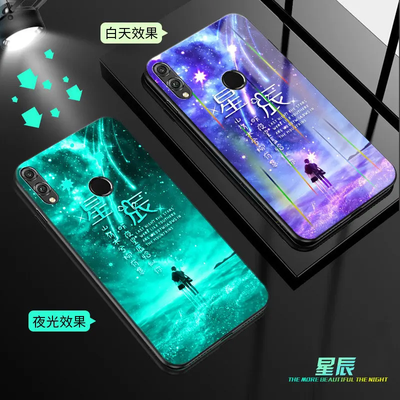 J Светящийся чехол Aurora для huawei Honor 8X, 6,", светящаяся задняя крышка из закаленного стекла для huawei Honor 8X, силиконовый чехол для сотового телефона - Цвет: J