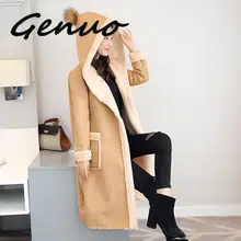 Genuo, новинка, женская кожаная куртка, искусственная замша, пальто для женщин, Осень-зима, мотоциклетная куртка с капюшоном, искусственная кожа, длинный рукав, Искусственная овчина