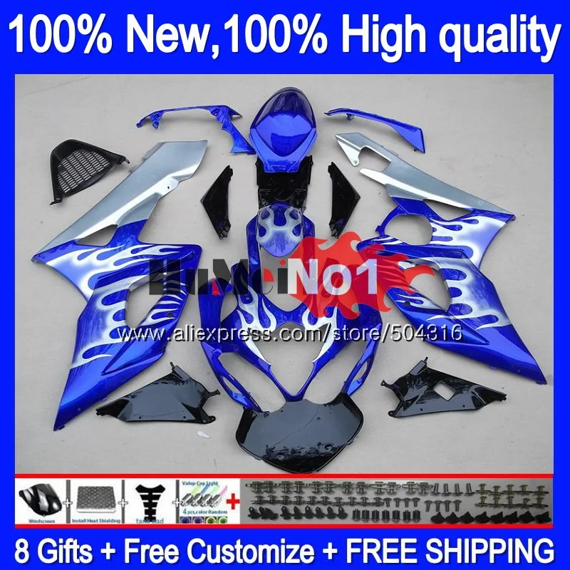Комбинезоны для SUZUKI GSX R1000 GSXR-1000 2005 2006 21MC. 113 GSX-R1000 GSXR 1000 1000CC 05 K5 GSXR1000 05 06 обтекатель, серебристый, голубой