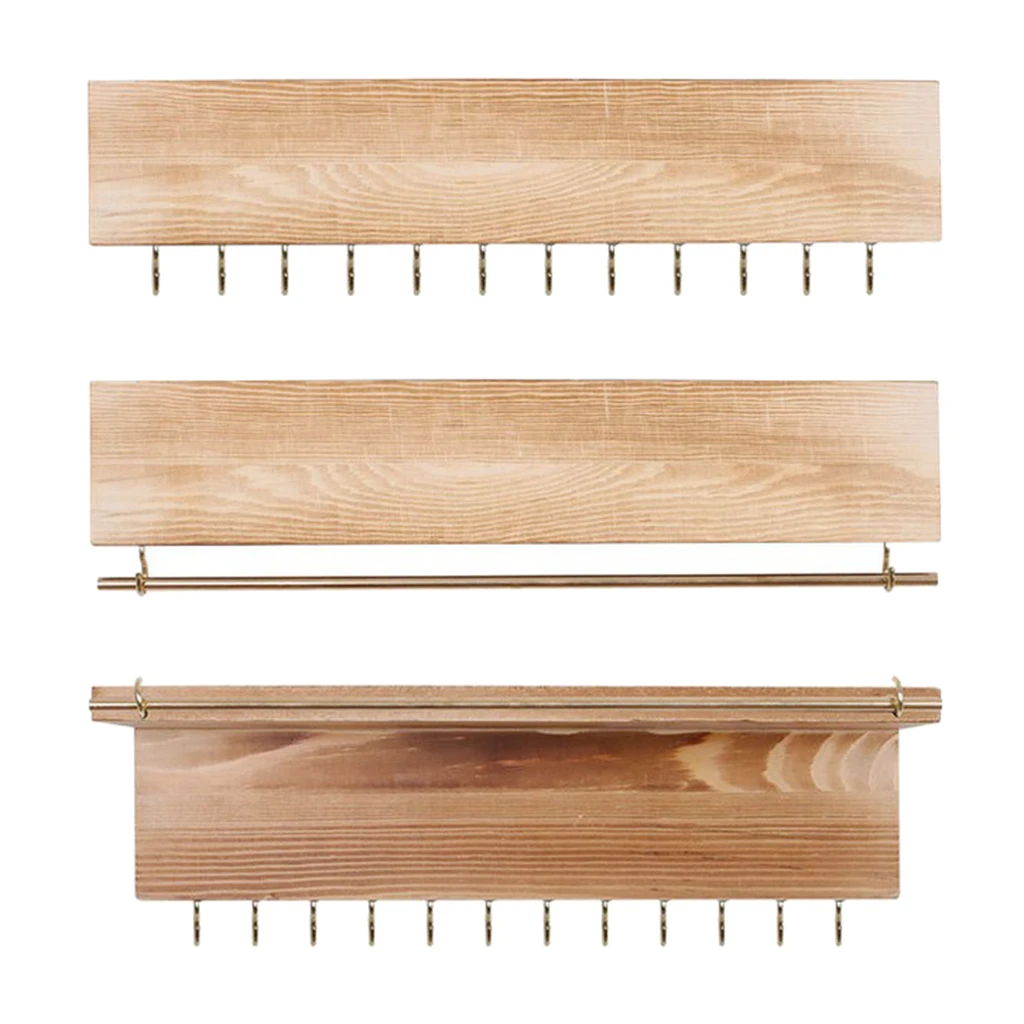 3Pcs Wall Mounted Jewelry Organizer, Rustic Wood Rack for Earring, Bracelet and Necklace Holder - Jewelry Hanger Rack Set