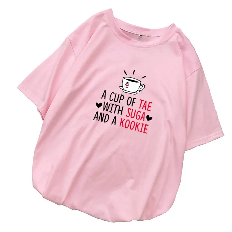 Чашка чая с SUGA и A KOOKIE футболки женские Harajuku tumblr футболка Femme Летние повседневные Kawaii милые футболки уличная
