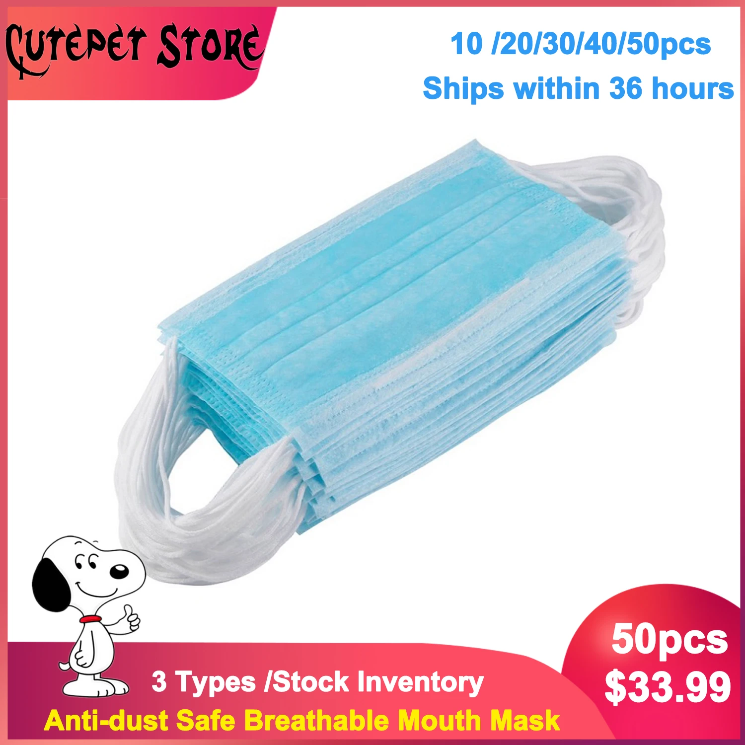 

10/20/50pcs Anti-dust Safe Breathable Mouth Mask Dental Disposable Kids Adult Ear loop Face Surgical Hypoallergenic Masks Filter