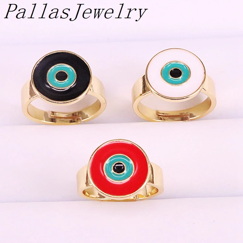 

10Pcs Gold Color latest Popular Open Ring Enamel Round Eye Finger Rings Jewelry Charm Women Rings