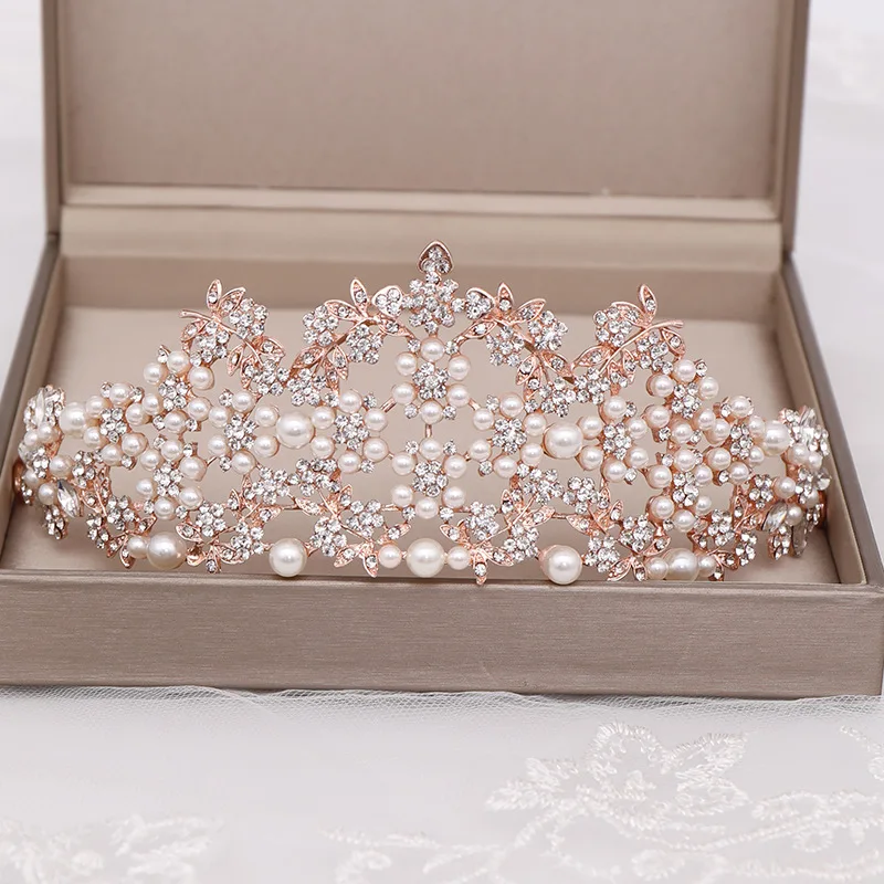 

Luxuy Handmade Wedding Crown Baroque Rhinestone Pearl Crystal Headband Wedding Hair Accessories Bridal Crown Hair Accessories